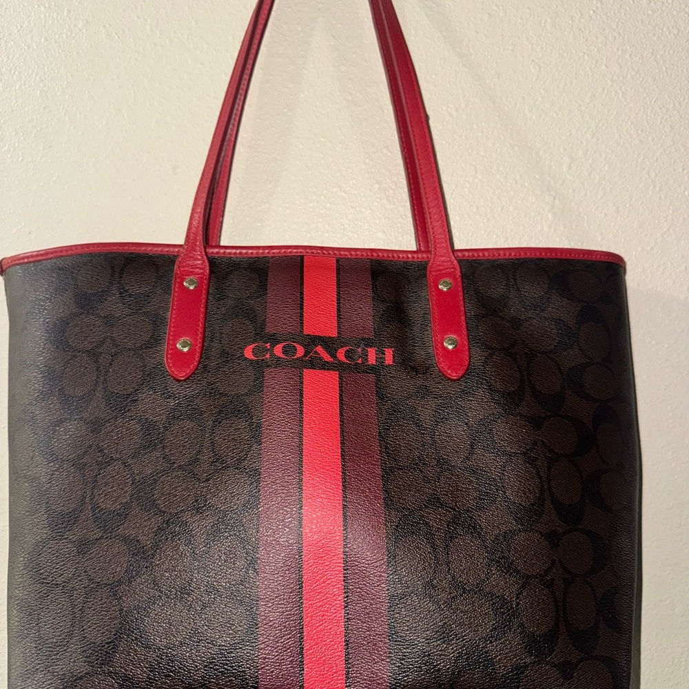 Coach Varsity Stripe City zip tote
